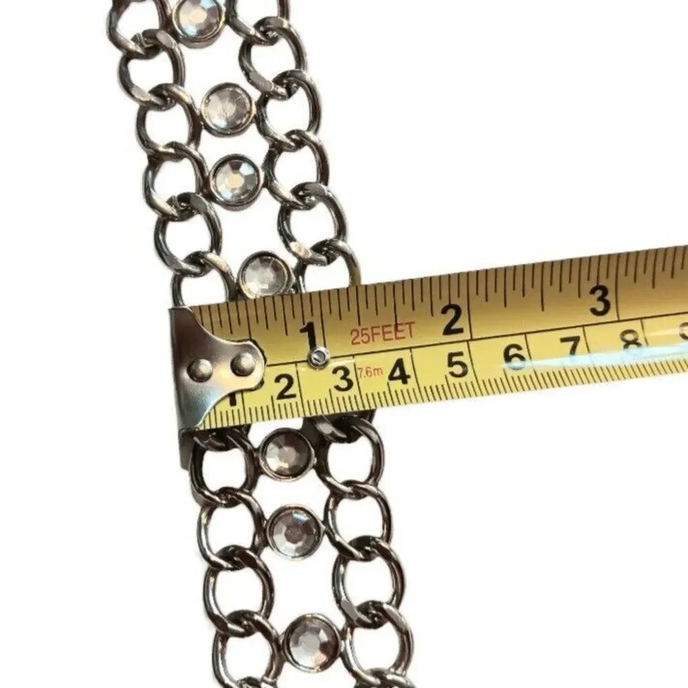 Silver Metal & Rhinestone Chain Link Belt  Adjustable Size Medium 38